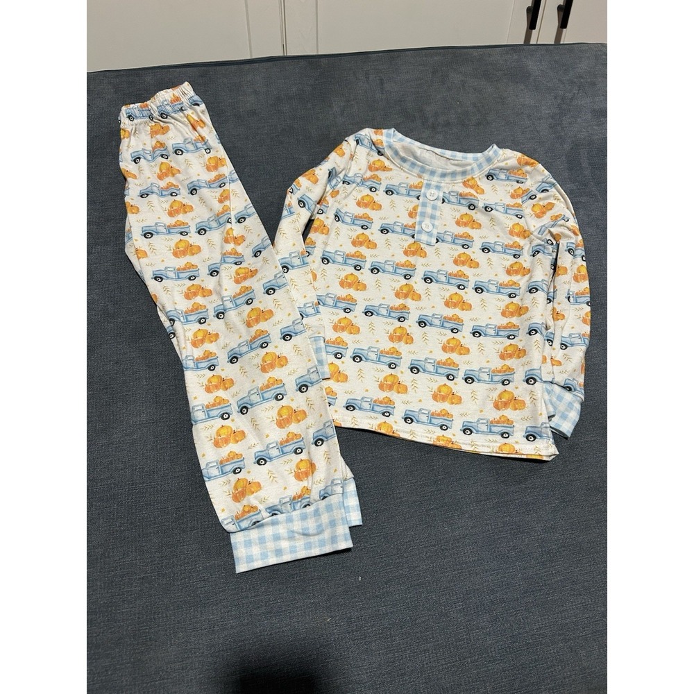 Abby And Evie Boys Pumpkin Truck 2 Piece Pj Set Size 5